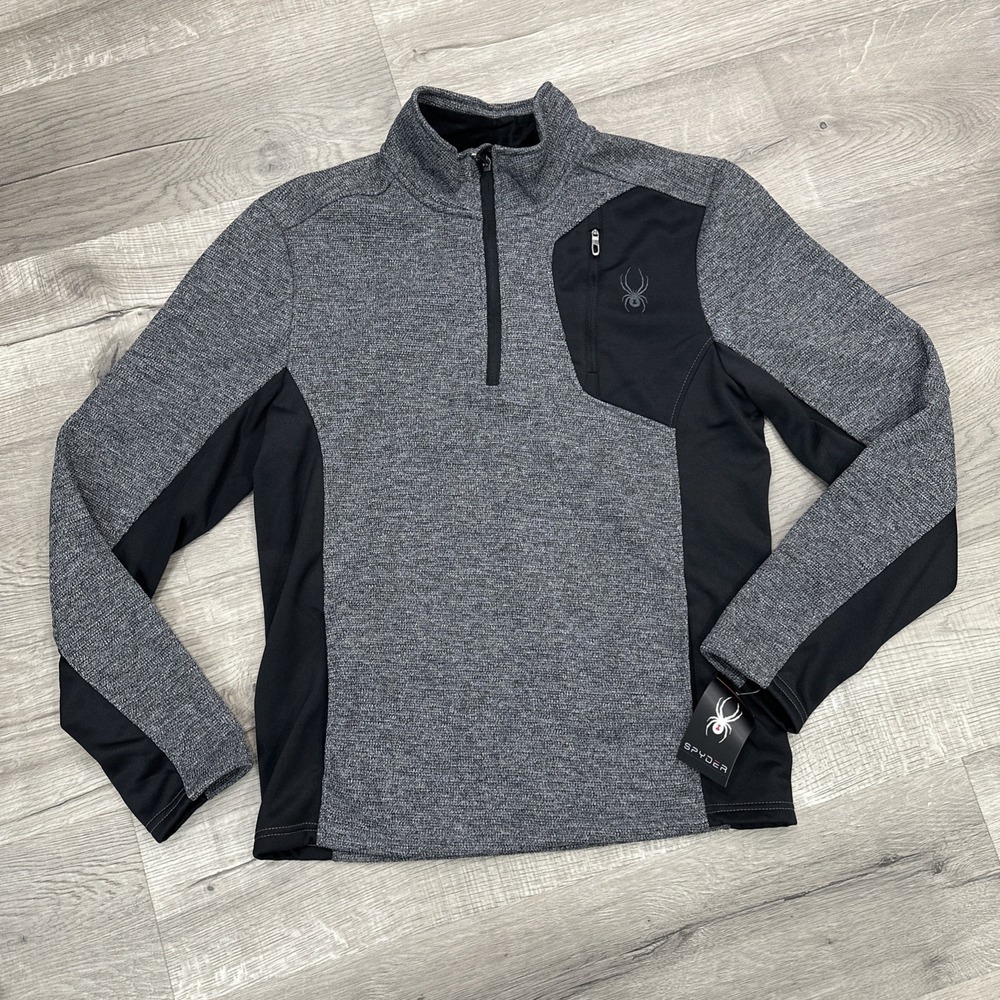 NWT SPYDER medium men's polar marble quarter zip jacket pockets gray black new